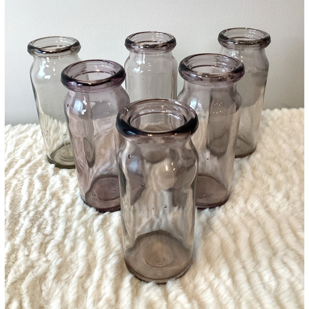 Vintage Clear Rose Glass Apothecary Bottles Collectible No Stopper 4.5" Lot Of 6